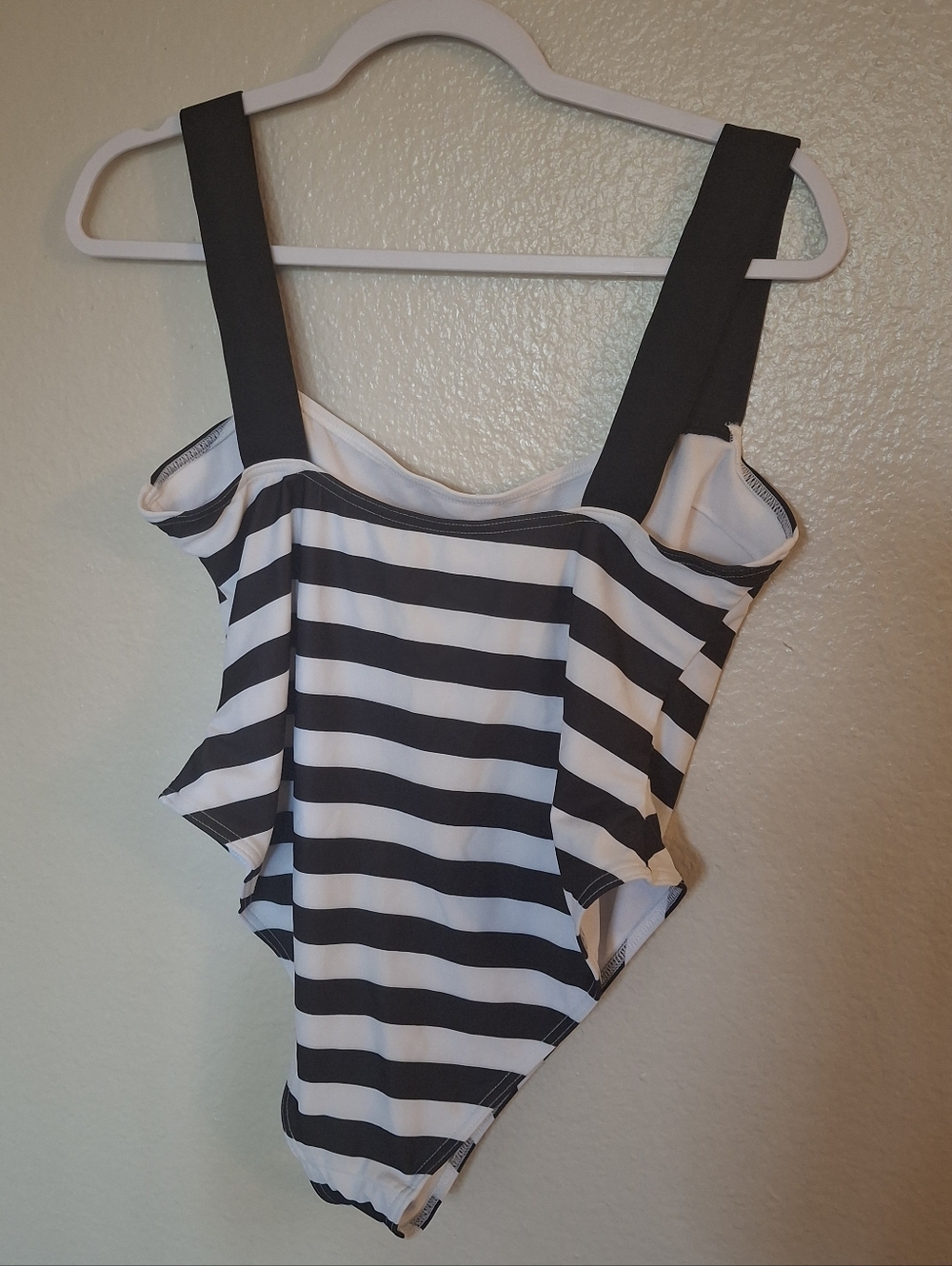 one piece black and white stripe bathing suit